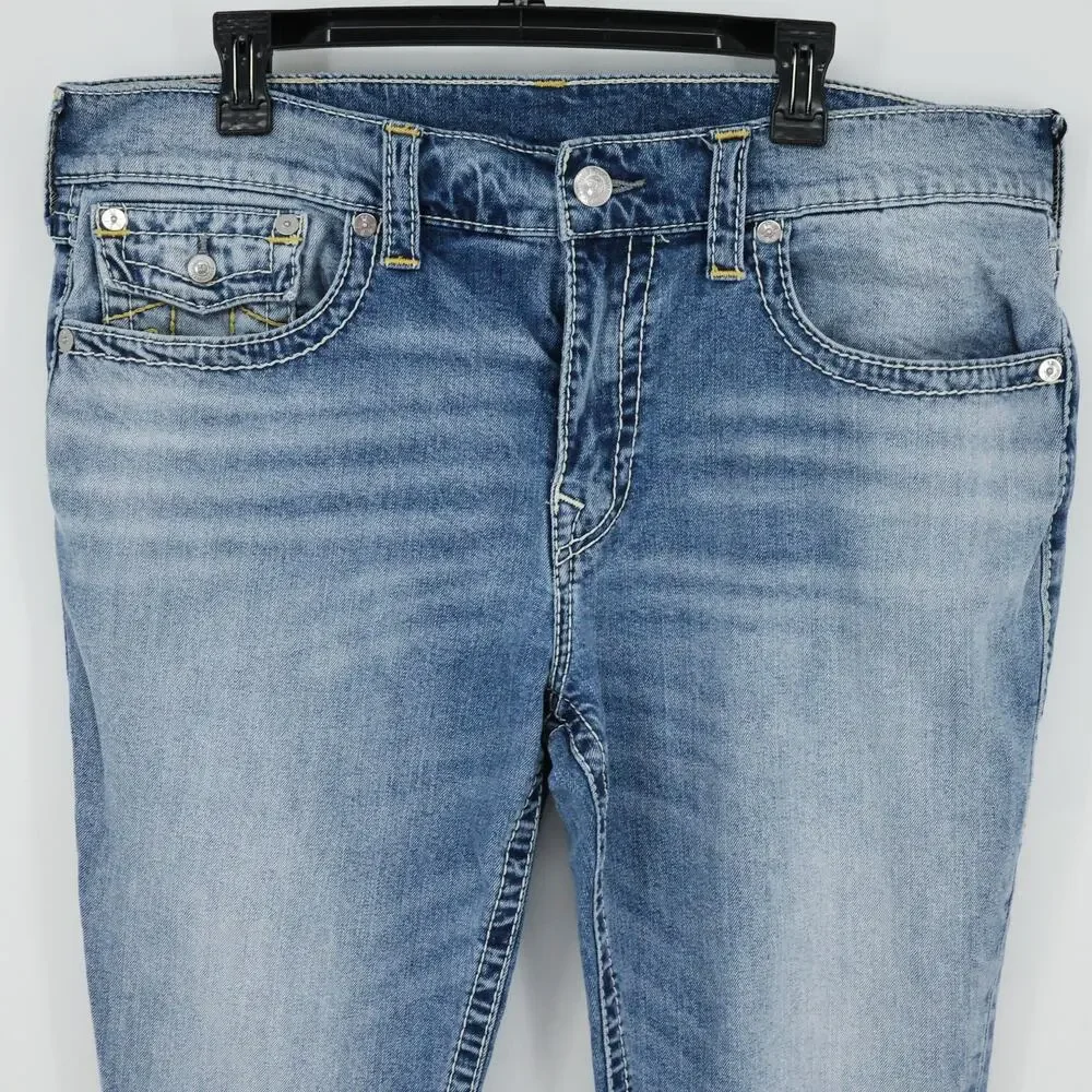 True Religion Jeans Mens 38 x 34 Blue Denim Rocco Relaxed Skinny Flap Pockets